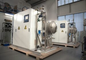Water treatment plant with ozonation equipment and activated carbon filters